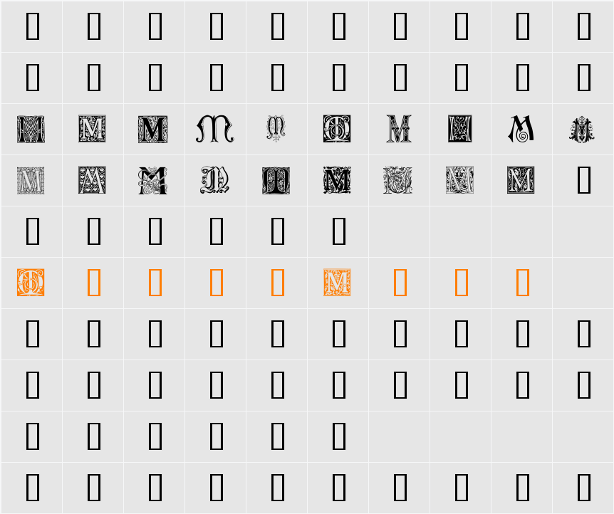 Ornamental Initials M Character Map