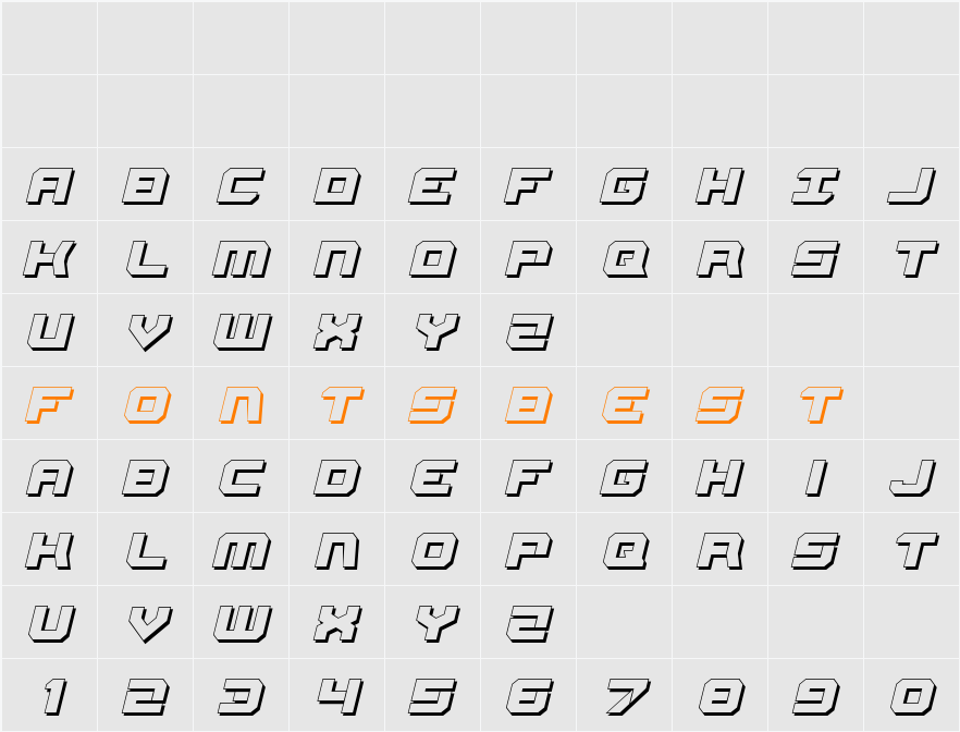 Gearhead 3D Italic Character Map