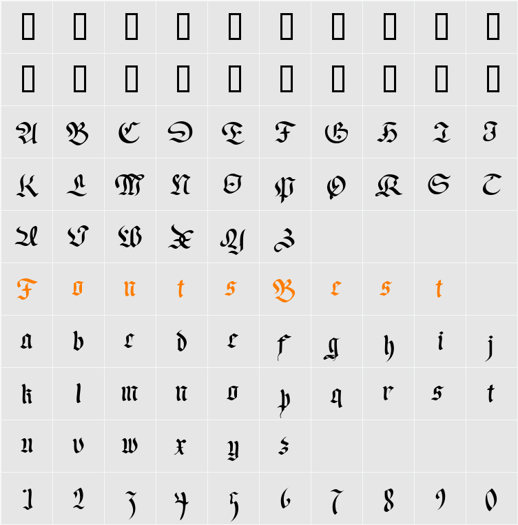 Regent UNZ Character Map