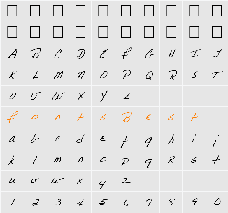 ParkersHand Character Map