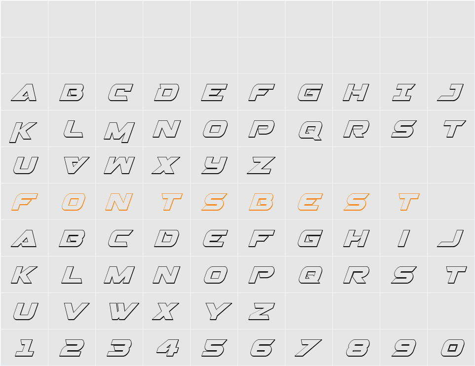 Gemina 2 3D Italic Character Map