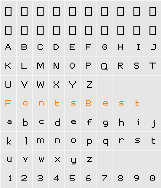 ProggySmallTT Character Map