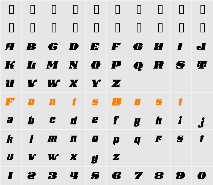 Stampede Italic Character Map
