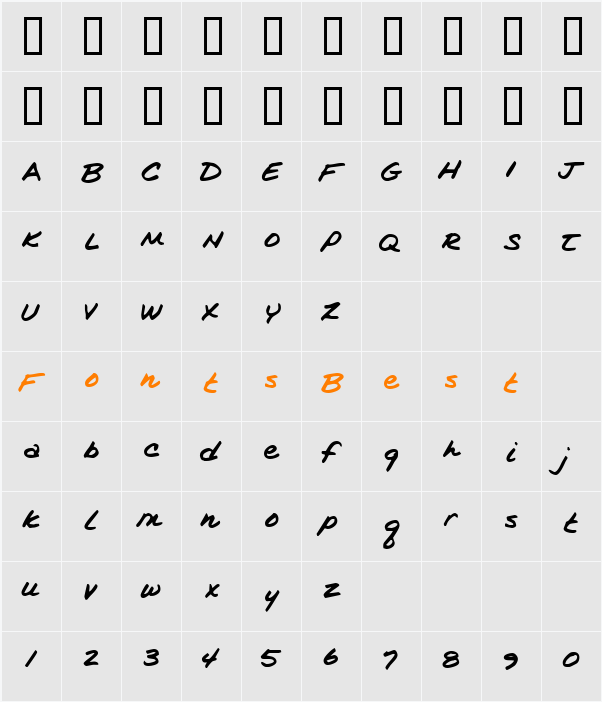 Kims Handwriting Character Map