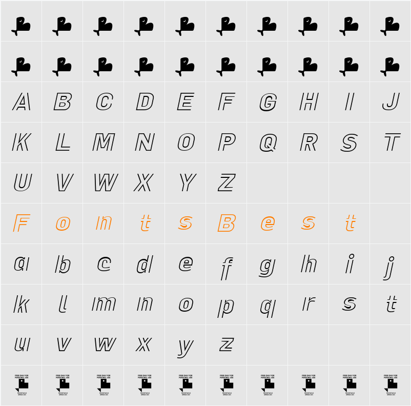 La Pejina Italic FFP Character Map