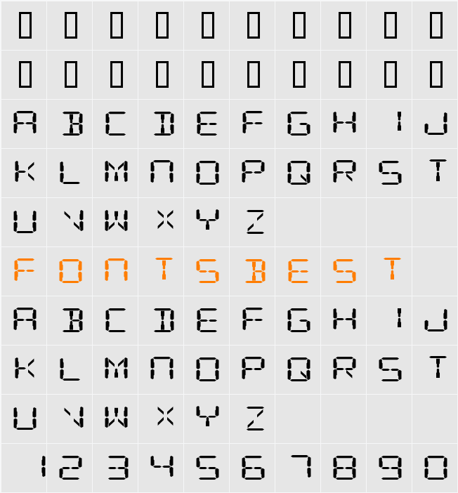 Digital Readout ExpUpright Character Map