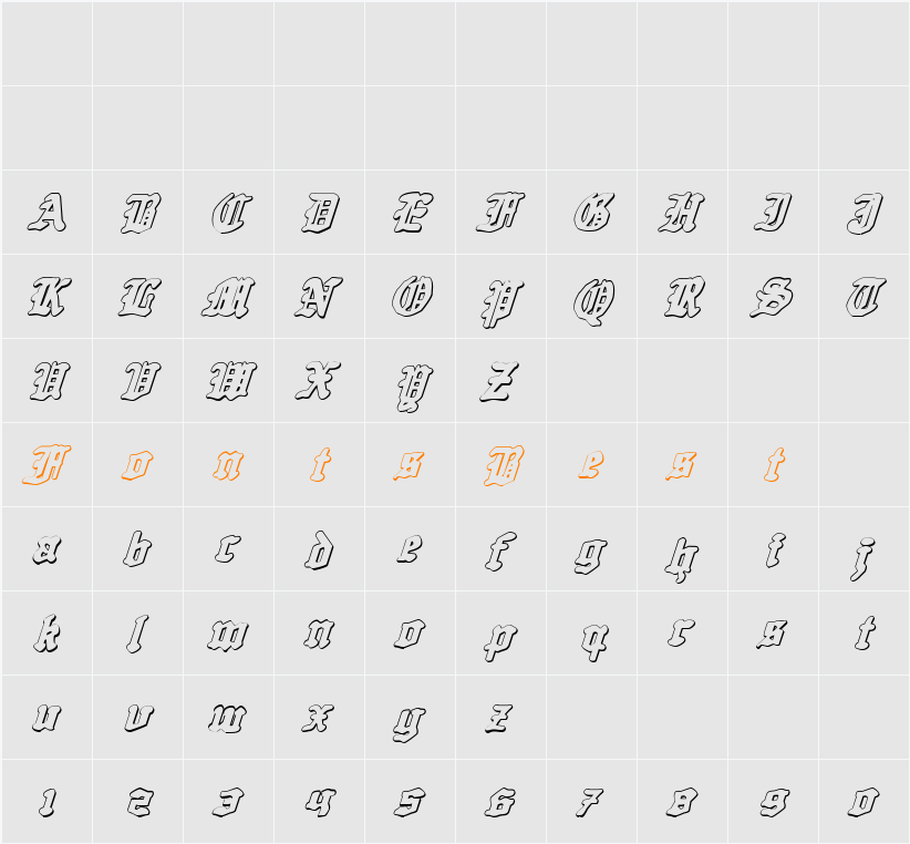 Quest Knight 3D Italic Character Map