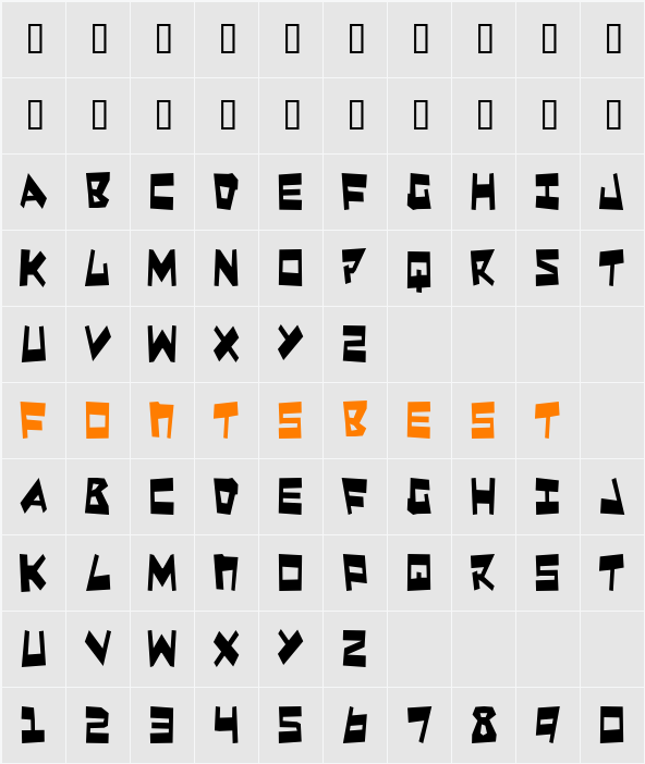 Quake & Shake Condensed Character Map