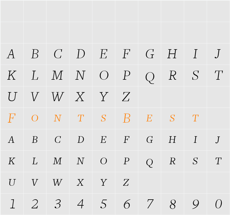 FreightText LightItalicSC Character Map