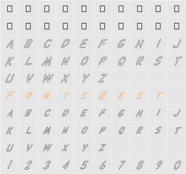 FZ BASIC 29 HOLLOW ITALIC Character Map