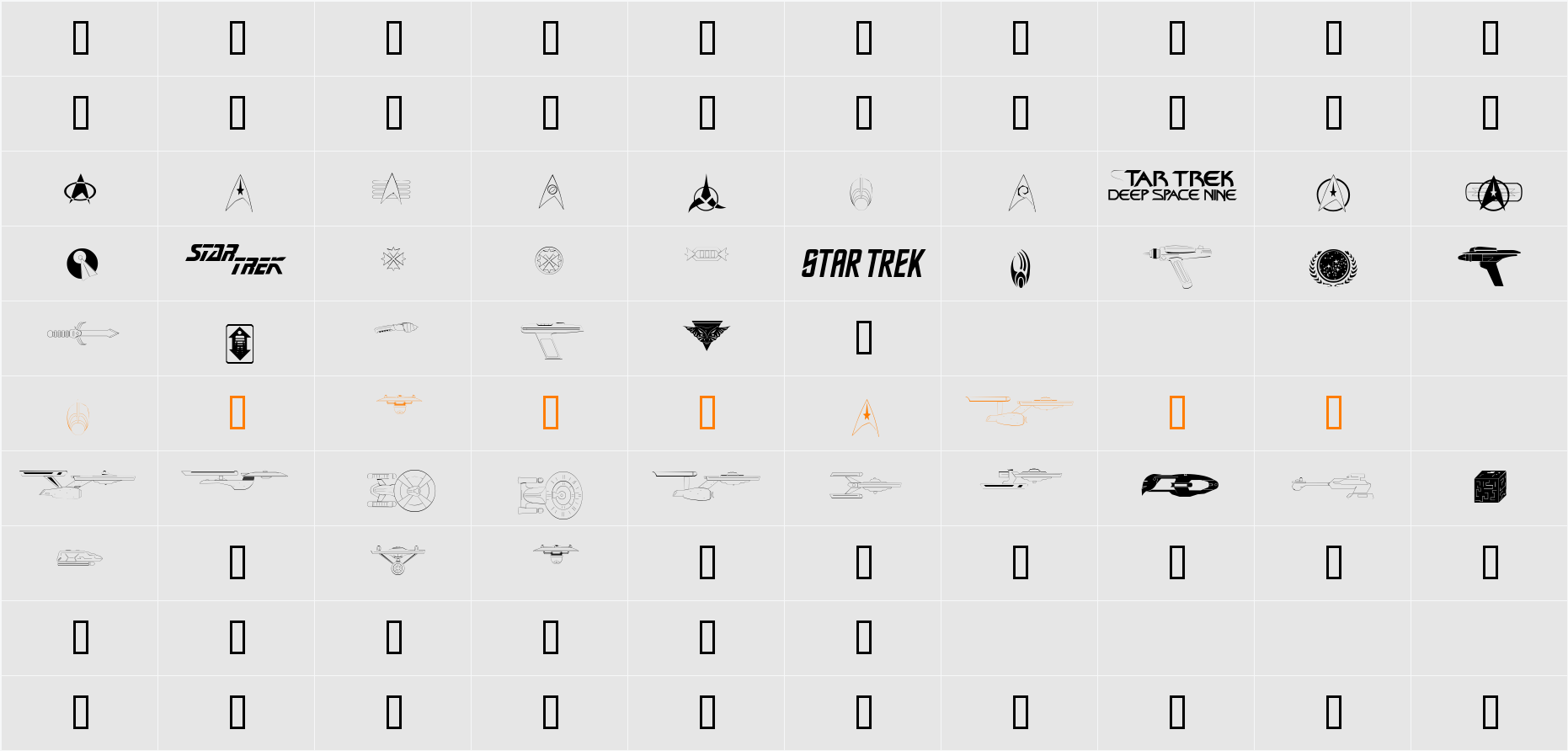Trekbats Character Map