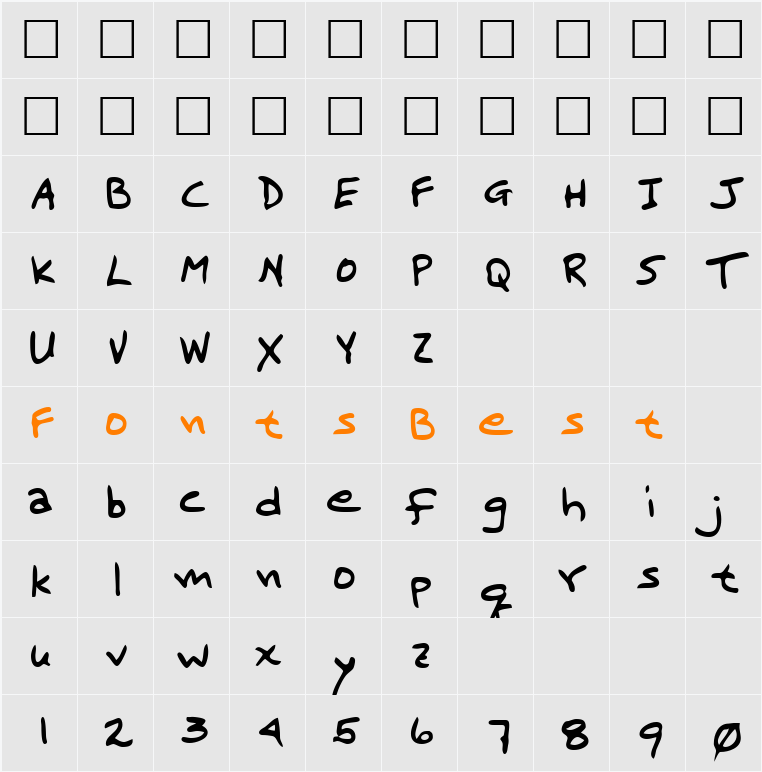 MarcelsHand Character Map