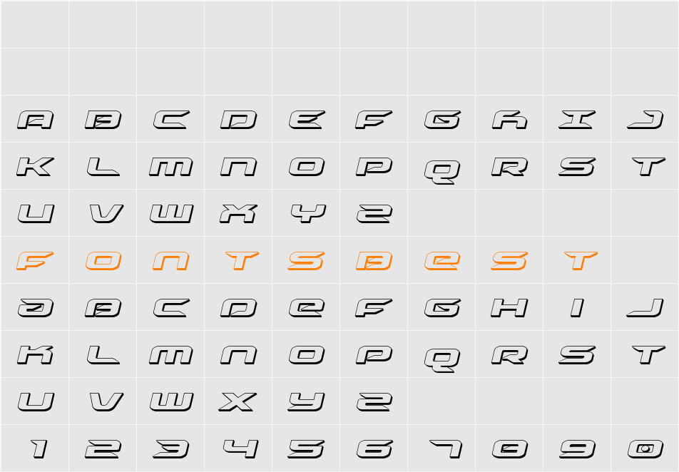 Drive 3D Italic Character Map