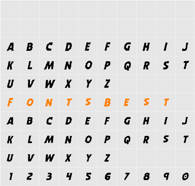 Horroween Italic Character Map