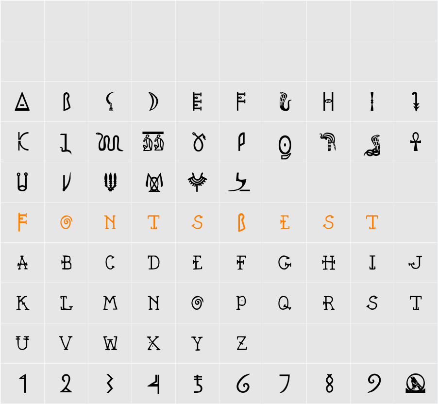 Pegypta Character Map