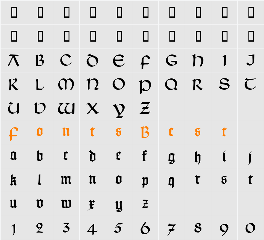 Typographer Uncialgotisch Character Map