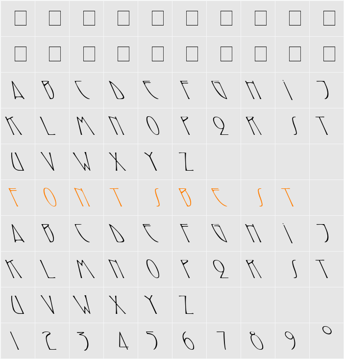 Sarah Caps Extreme Lefti Character Map