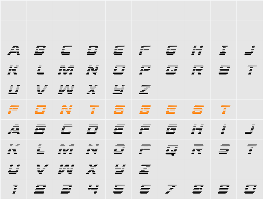 Praetorian Gradient Italic Character Map