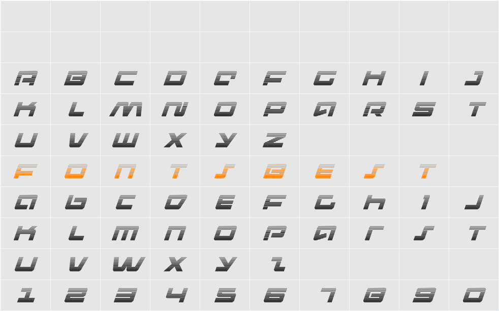 Pulse Rifle Gradient Italic Character Map