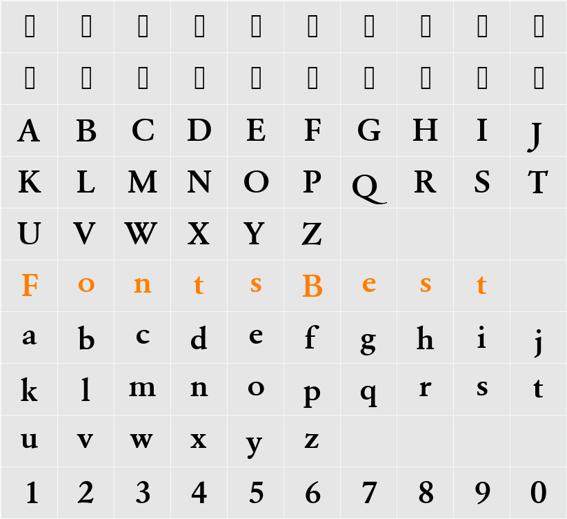 URWGaramondTDemWid Character Map