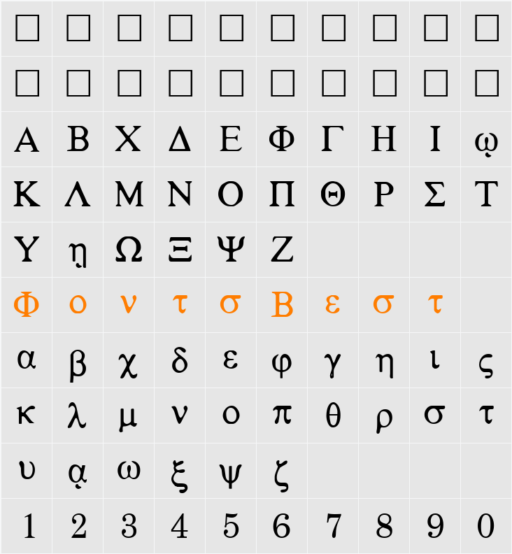 Greek-WSI Character Map