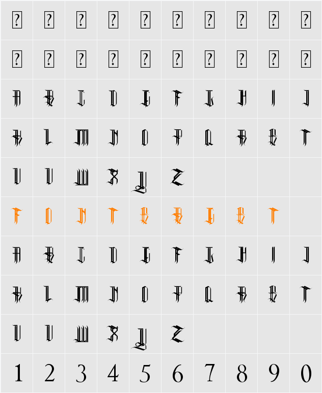 REVERENT REG Character Map