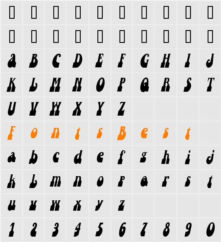 SandCastlesCondensed Character Map