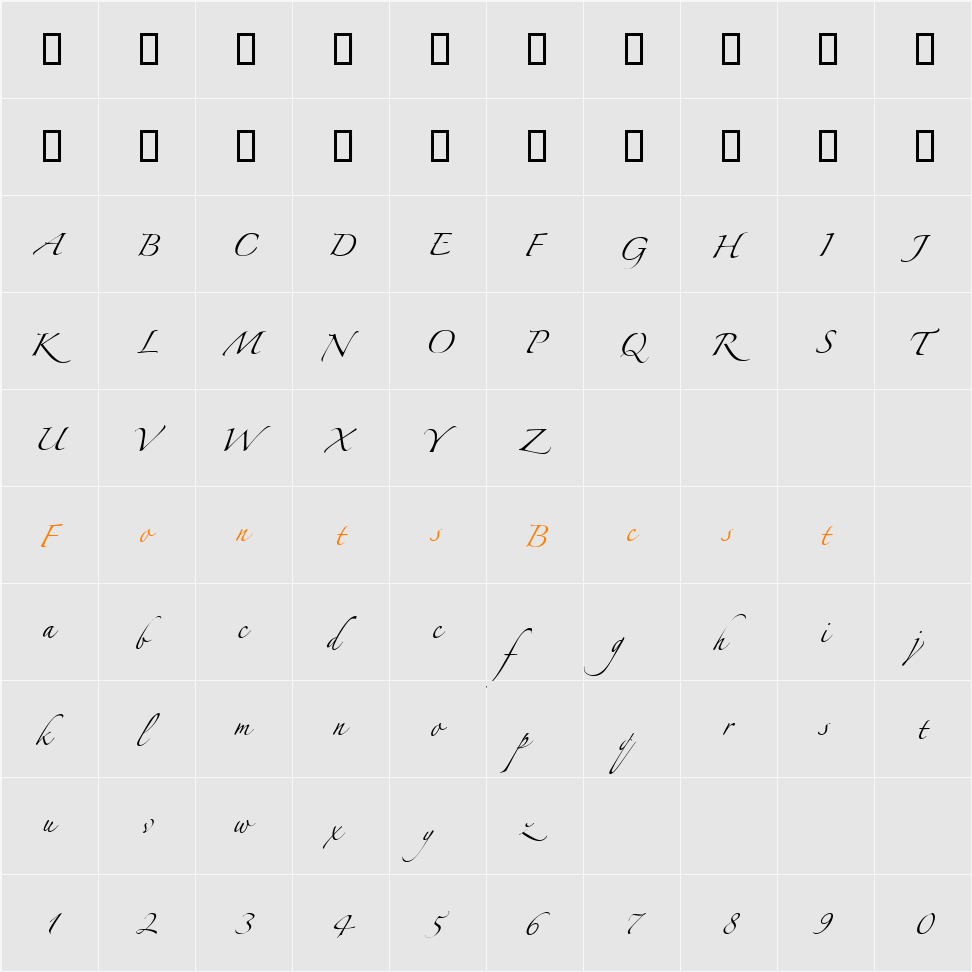 LTZapfino One Character Map