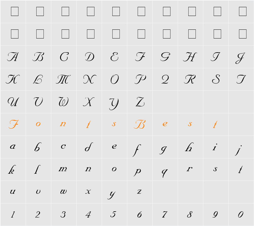 Unicorn Script SSi Character Map