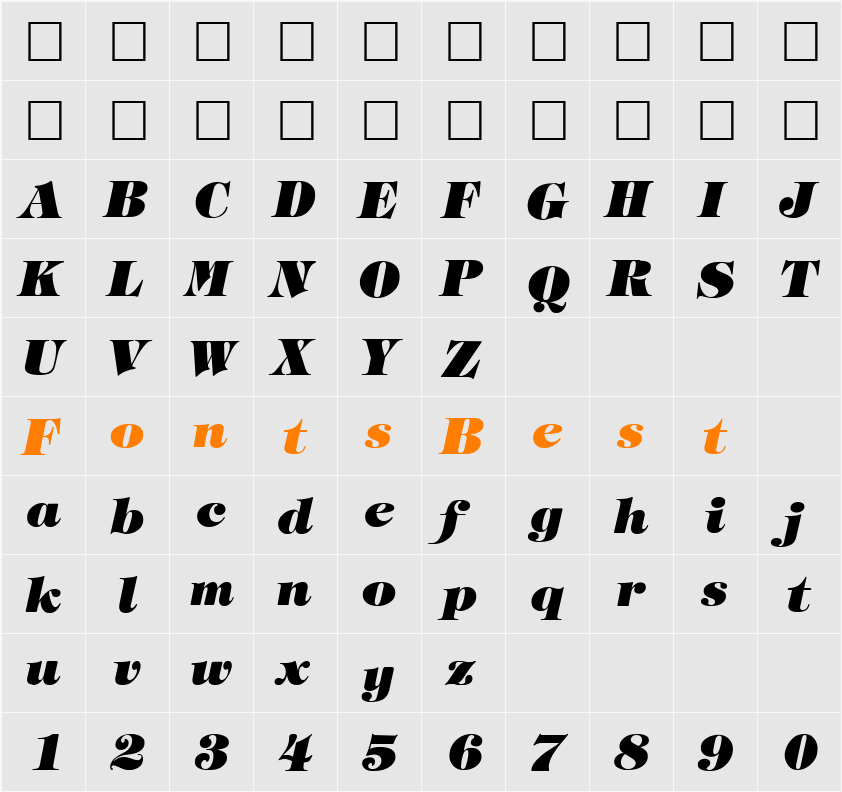 Tiffany-Heavy-Italic Character Map