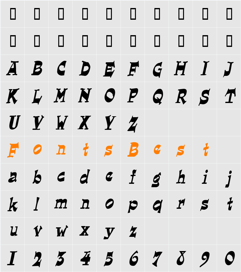 LoungerCondensed Character Map