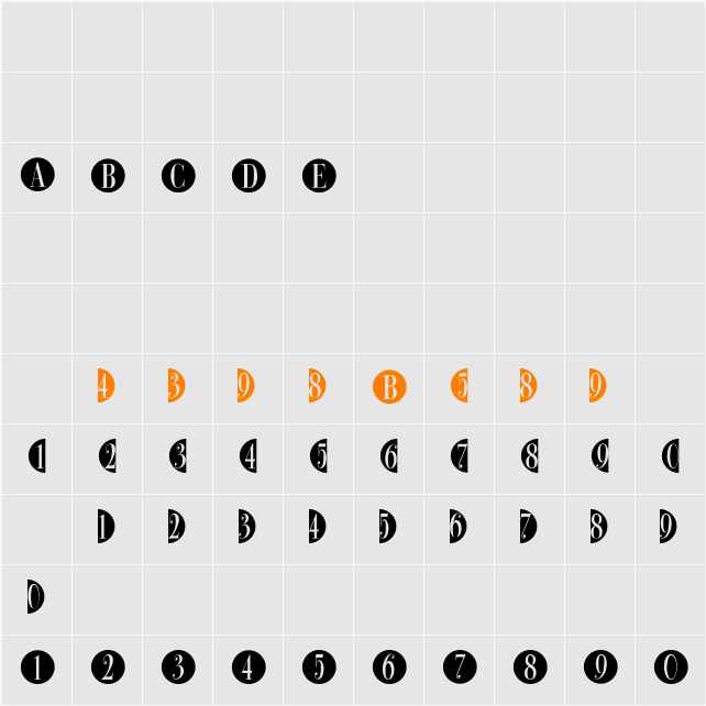 BulletNumbers BodoniCond Neg Character Map