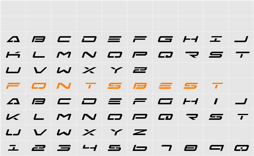 Free Agent Expanded Italic Character Map
