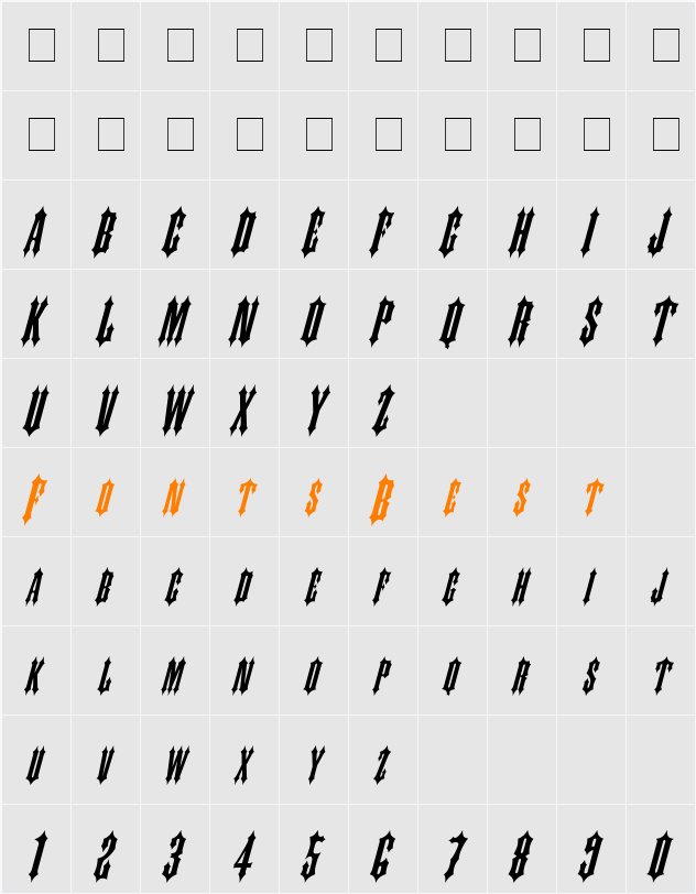 Slayer-Italic Character Map