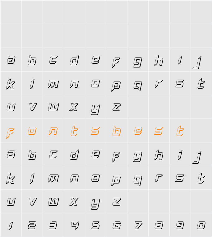 Hollow Point 3D Italic Character Map