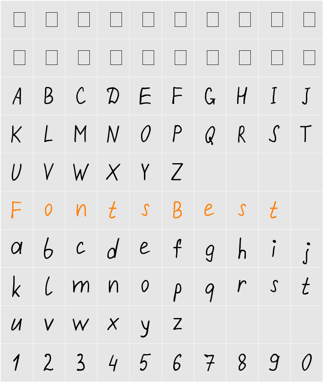 Repivmanusc Bold Character Map