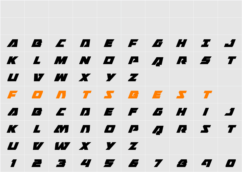 Eagle Strike Super-Italic Character Map