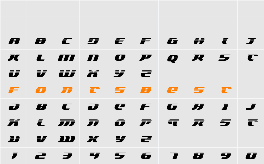 Lord of the Sith Haltone Italic Character Map