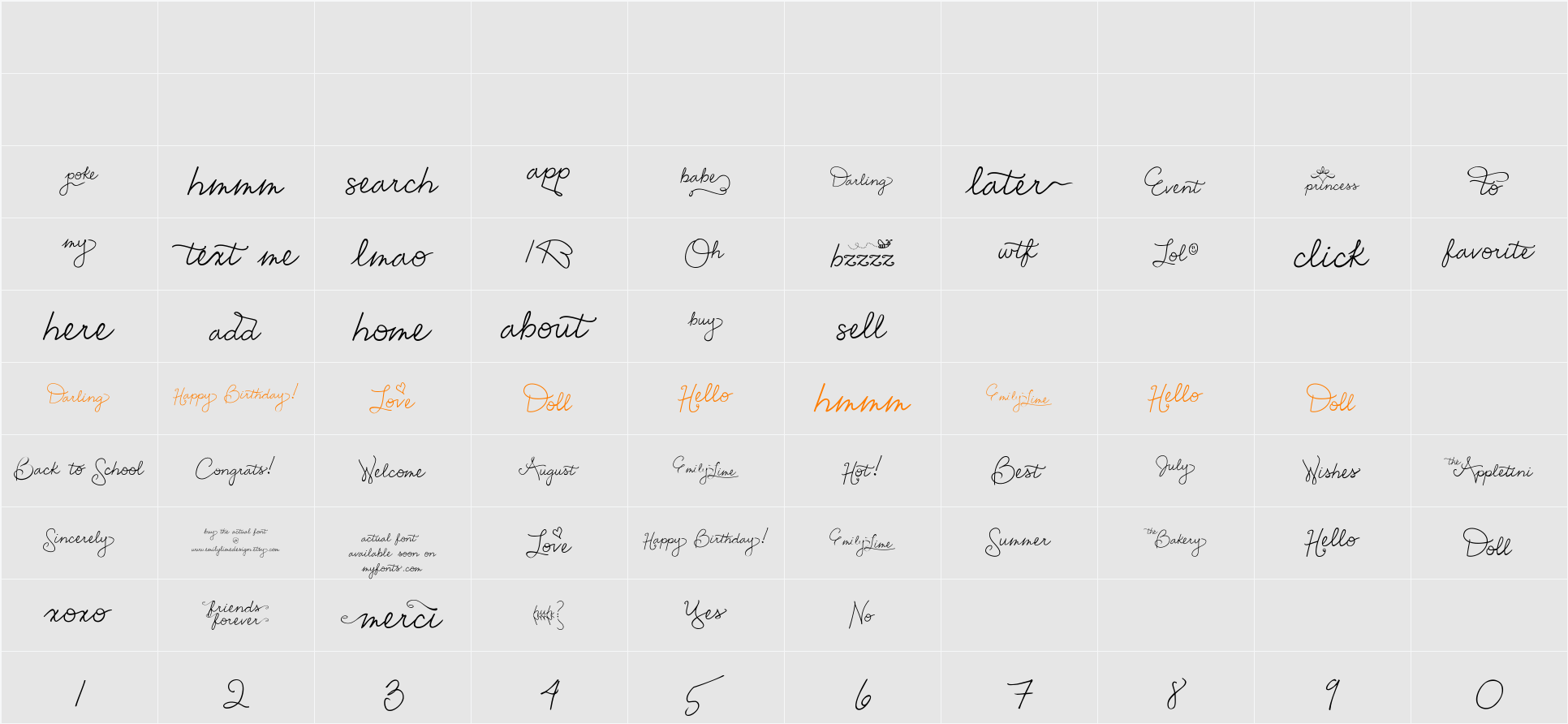 Emily Lime Words Character Map
