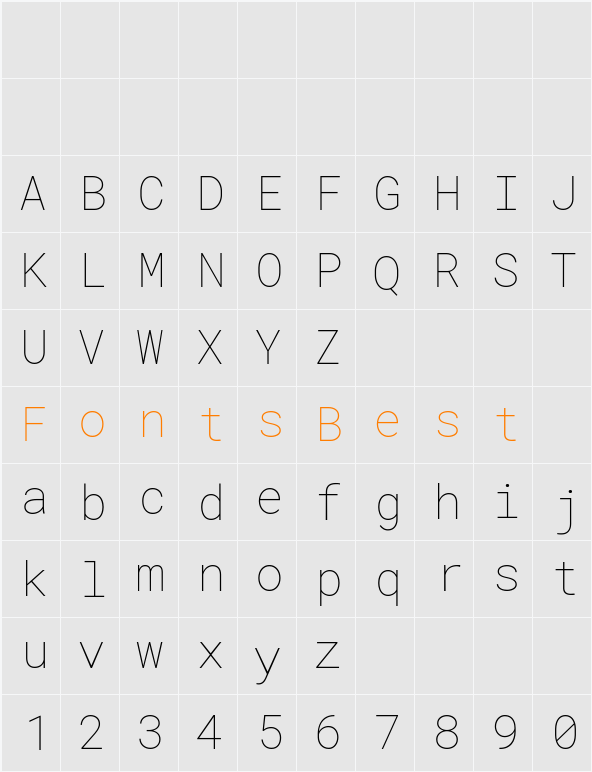 Roboto Mono Thin Character Map