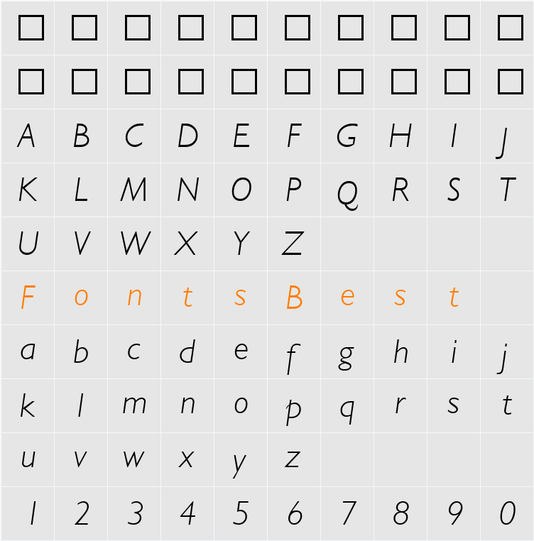 Gill Sans MT Light Character Map
