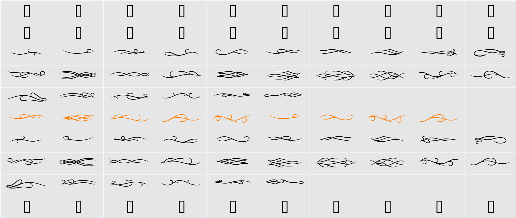 Tribal Dividers BTN Character Map