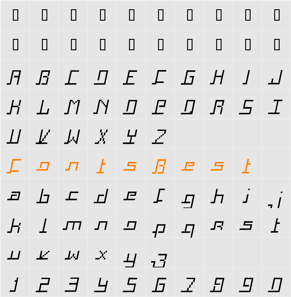 Squaropen Character Map