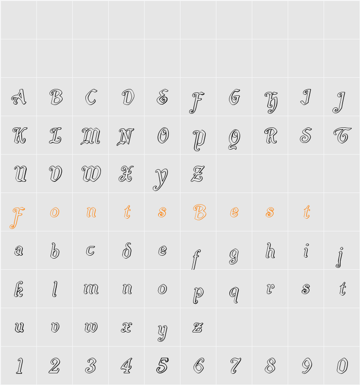 Quill Sword Outline Italic Character Map