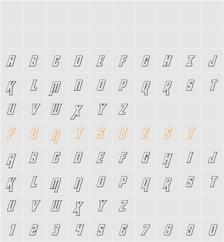 Kondor 3D Italic Character Map