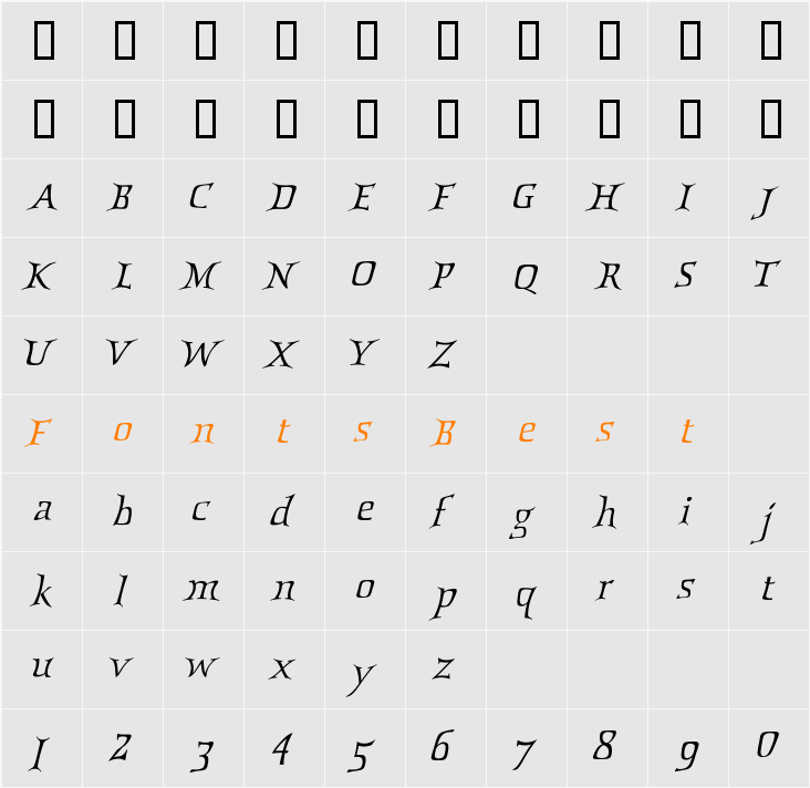 ScoriaESlanted Character Map
