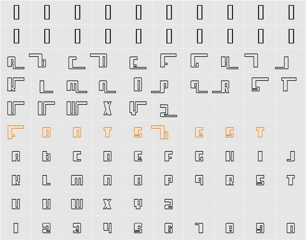 SF Cosmic Age Outine Upright Character Map