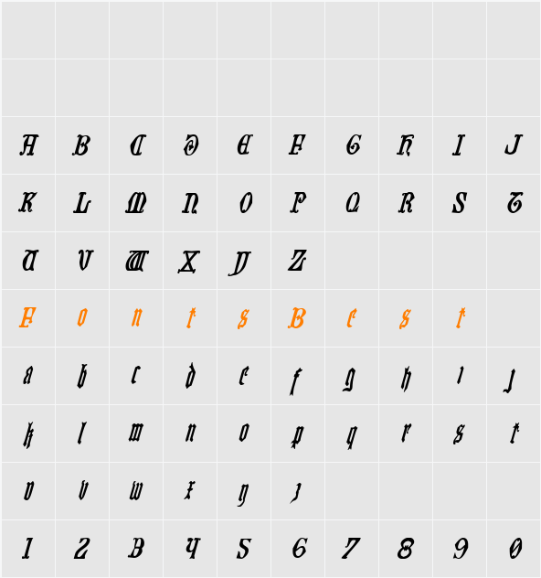Westdelphia Condensed Italic Character Map