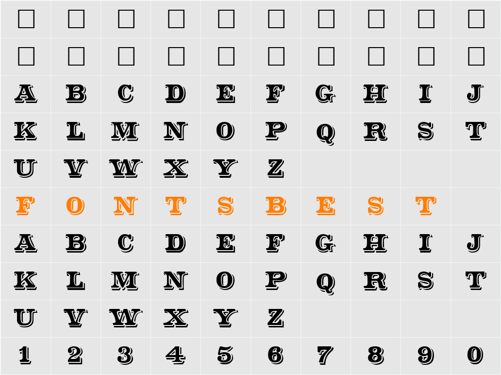 Shadowed Serif Character Map