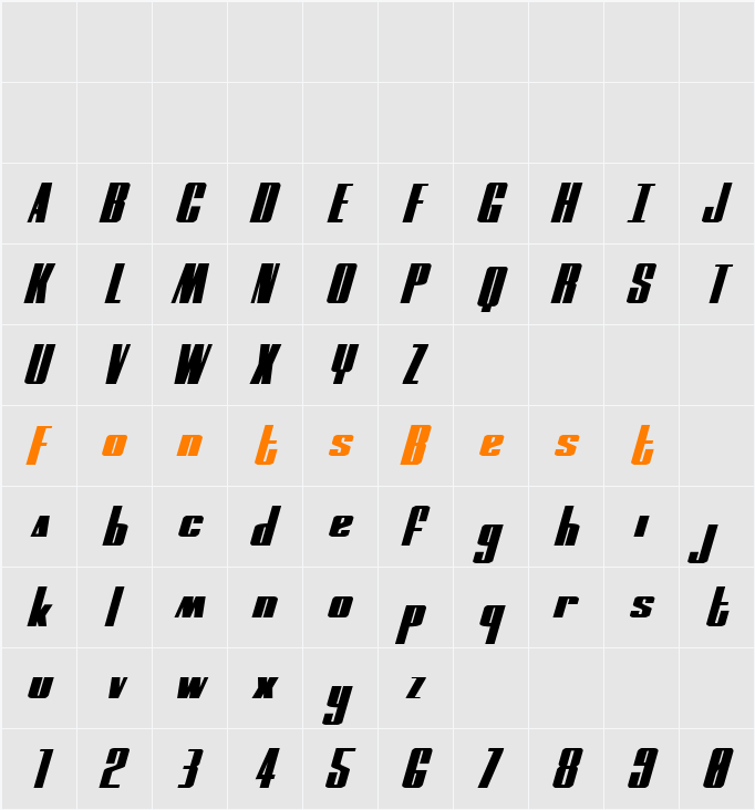 MOON Runner Extra-expanded Italic Character Map